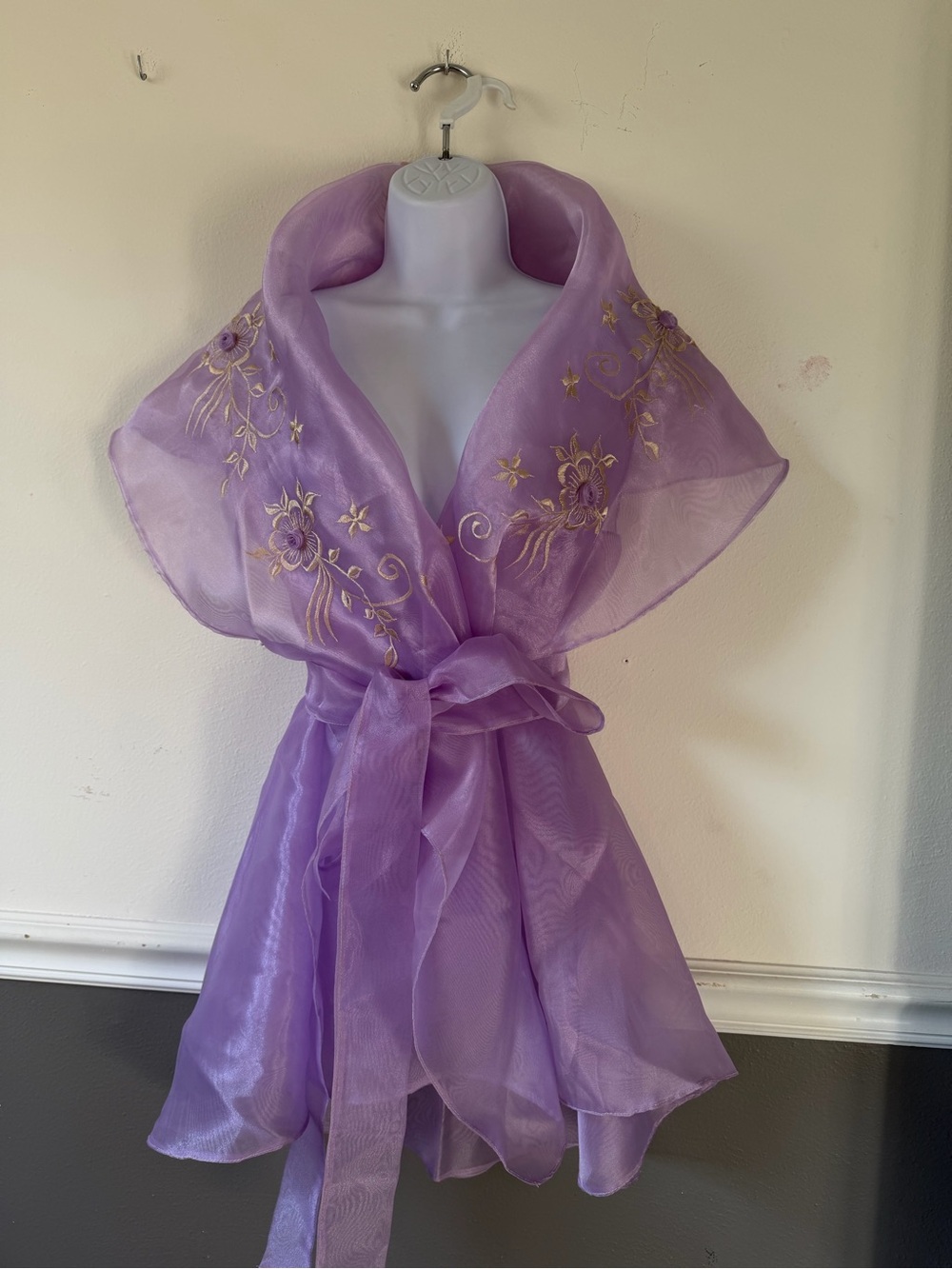 Lilac Organza Girls' Dress with Embroidered Gold Accents
